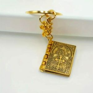 HOLY BIBLE PRAYER MOVABLE PAGES / CROSS CHARM KEYCHAIN  NWOT